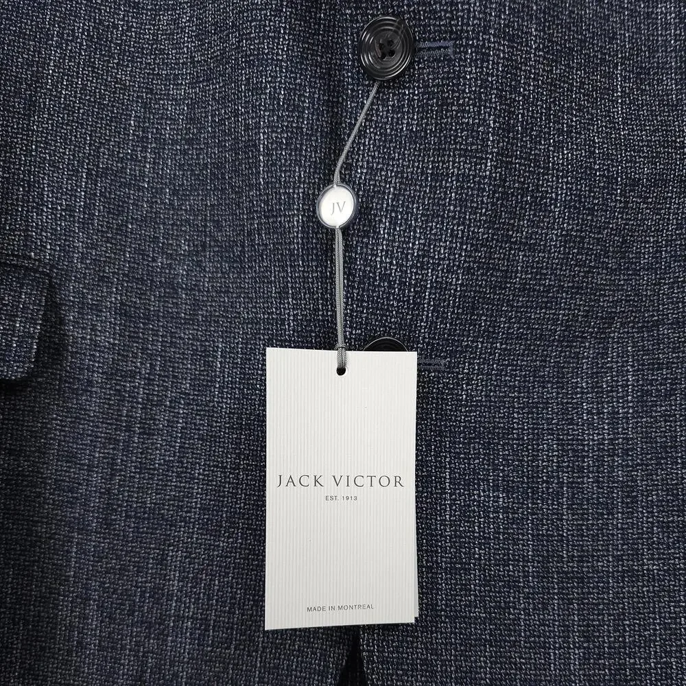 Jack Victor Mens Midland Unstructured Sport Coat 46R Blue Textured Melange Wool